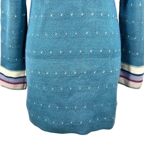 Mai-Anju Open Cardigan Sweater Women's XS/Small* Blue Tan Shawl Neck Cottage VTG - Picture 10 of 10